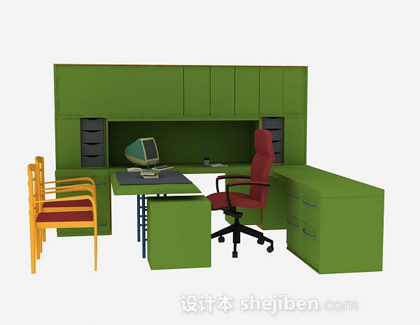 设计本绿色办公桌椅组合3d模型下载