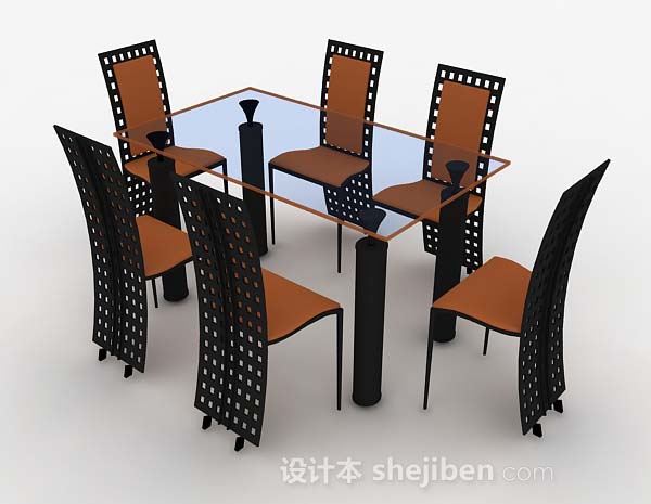 现代棕色简约餐桌椅