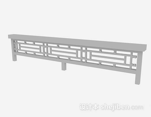 中式风格中式灰色栏杆3d模型下载