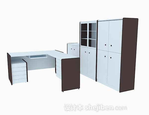 免费白色木质办公桌3d模型下载