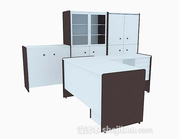 现代风格白色木质办公桌3d模型下载