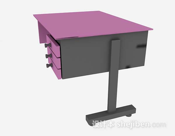 免费紫色办公桌3d模型下载