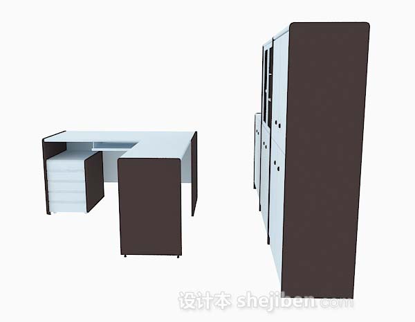 设计本白色木质办公桌3d模型下载