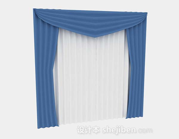 现代风格蓝色清新窗帘3d模型下载