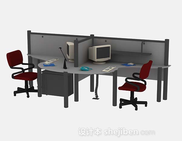 现代风格灰色办公桌椅3d模型下载