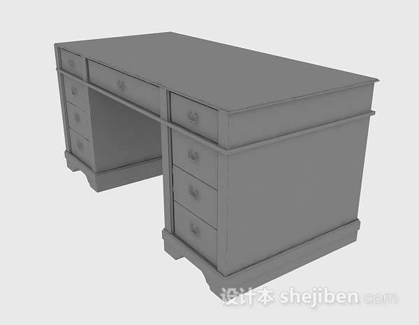 设计本灰色办公桌3d模型下载