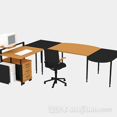 黄色办公桌椅组合3d模型下载