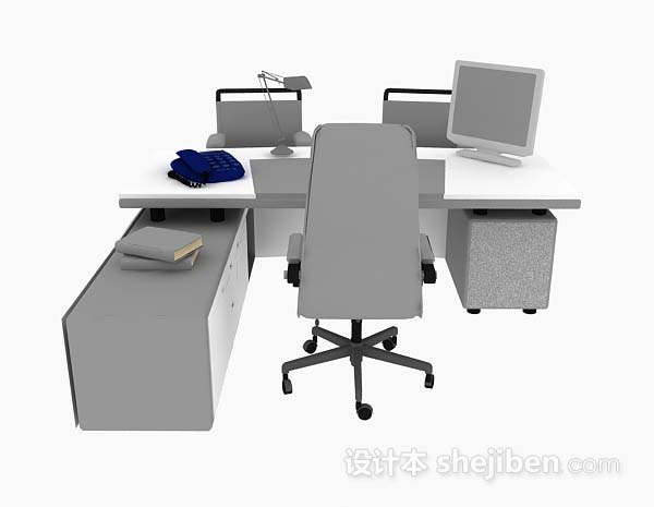 免费灰色办公桌椅组合3d模型下载