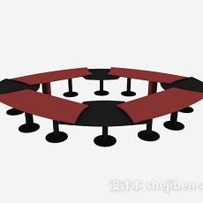 红色会议桌3d模型下载