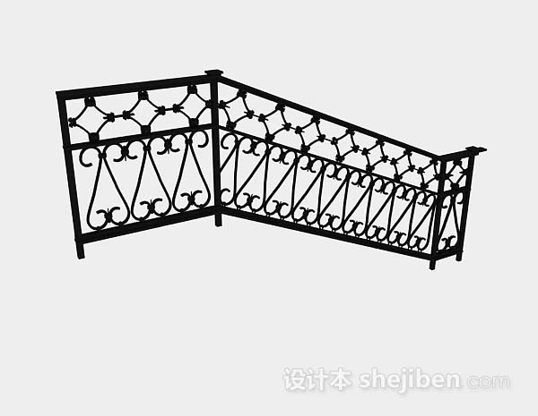 免费黑色铁艺楼梯栏杆3d模型下载