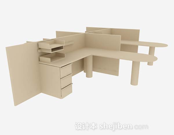 设计本黄棕色办公桌3d模型下载