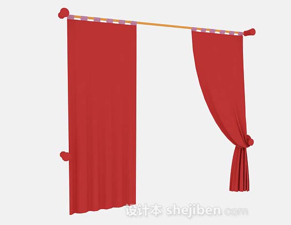 现代风格红色简单窗帘3d模型下载