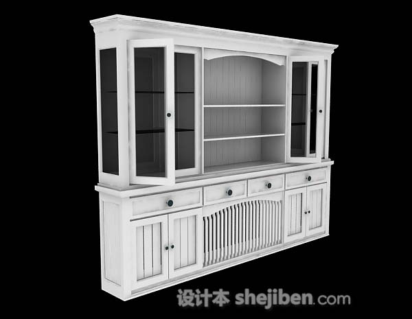 设计本白色家居书柜3d模型下载