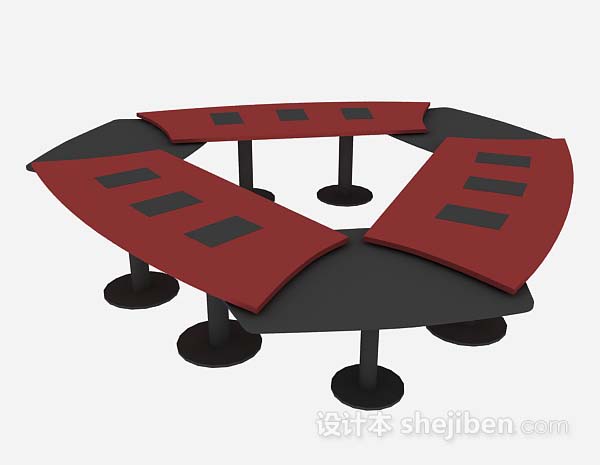 红色会议桌3d模型下载