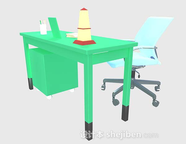 设计本绿色书桌椅3d模型下载