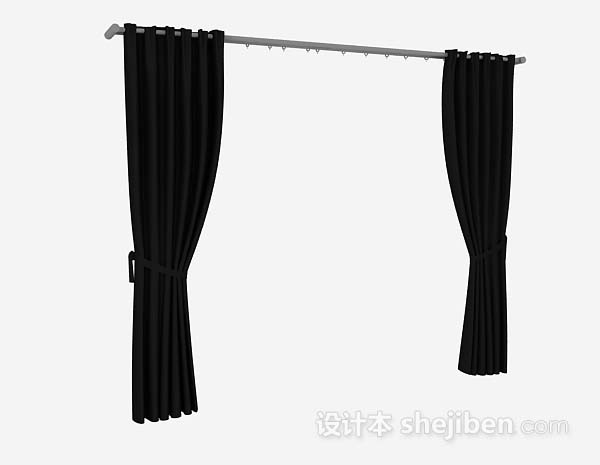 现代风格黑色简单家居窗帘3d模型下载