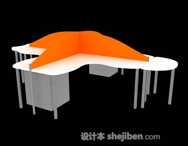 现代风格橙色办公桌3d模型下载