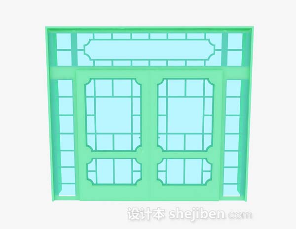 中式绿色窗户3d模型下载