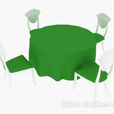 绿色简约餐桌椅3d模型下载