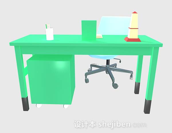 免费绿色书桌椅3d模型下载