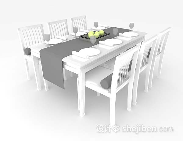 白色餐桌椅3d模型下载