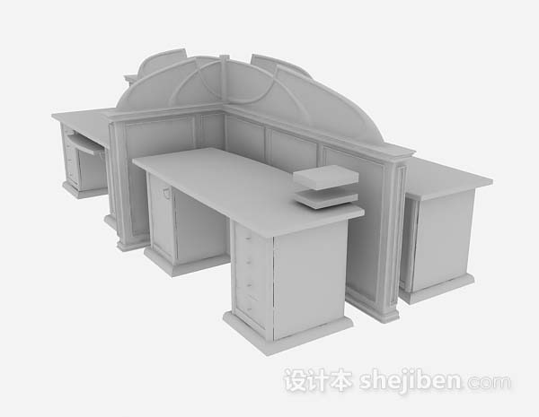 免费灰色木质办公桌3d模型下载