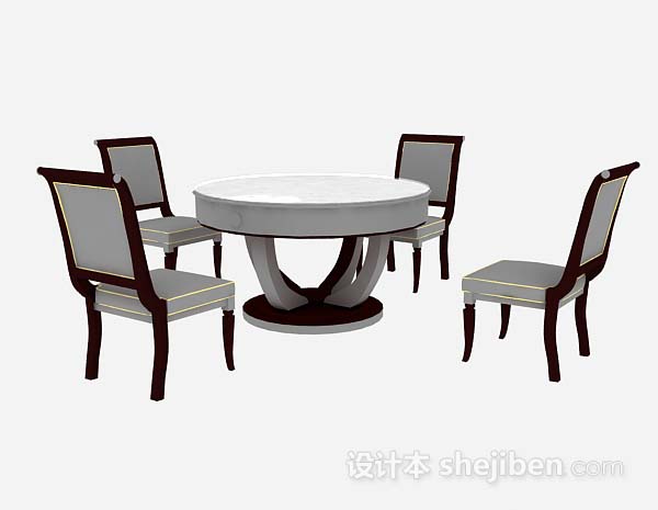 免费灰色圆形餐桌椅3d模型下载