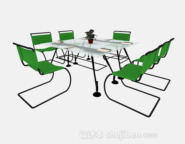 设计本绿色简约会议桌椅3d模型下载