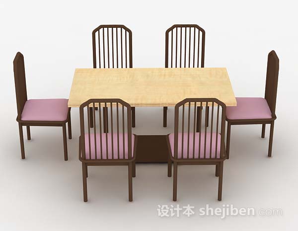 现代风格木质家居餐桌椅3d模型下载