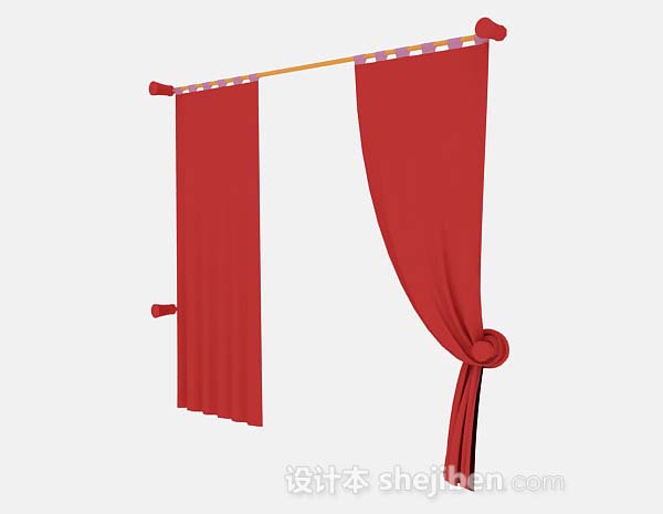 设计本红色简单窗帘3d模型下载