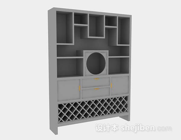 现代风格灰色木质展示柜3d模型下载
