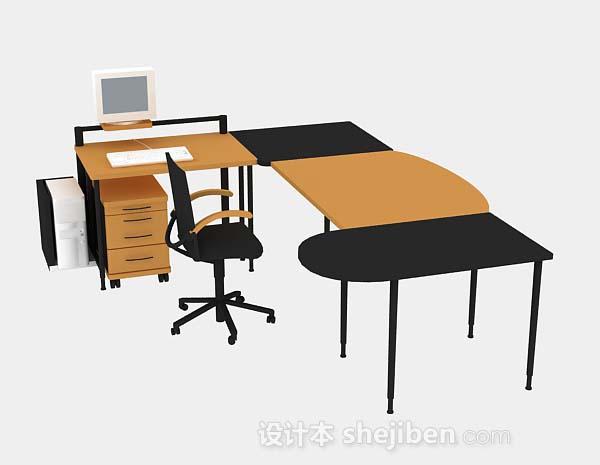 免费黄色办公桌椅组合3d模型下载