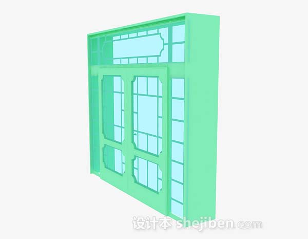 设计本中式绿色窗户3d模型下载