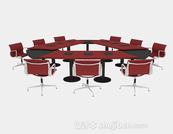 设计本红色会议桌椅组合3d模型下载