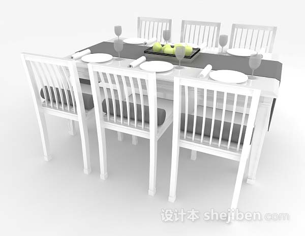 设计本白色餐桌椅3d模型下载