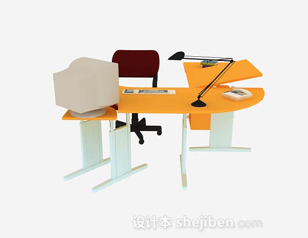 设计本黄色办公桌椅组合3d模型下载