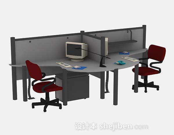 灰色办公桌椅3d模型下载