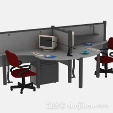 灰色办公桌椅3d模型下载