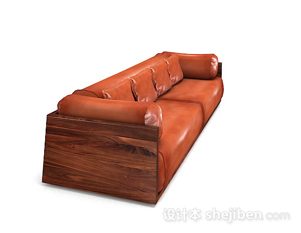 设计本皮质棕色多人沙发3d模型下载