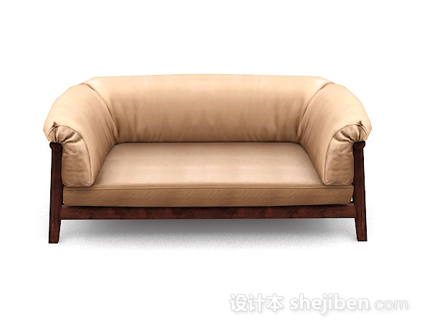现代风格木质棕黄色双人沙发3d模型下载