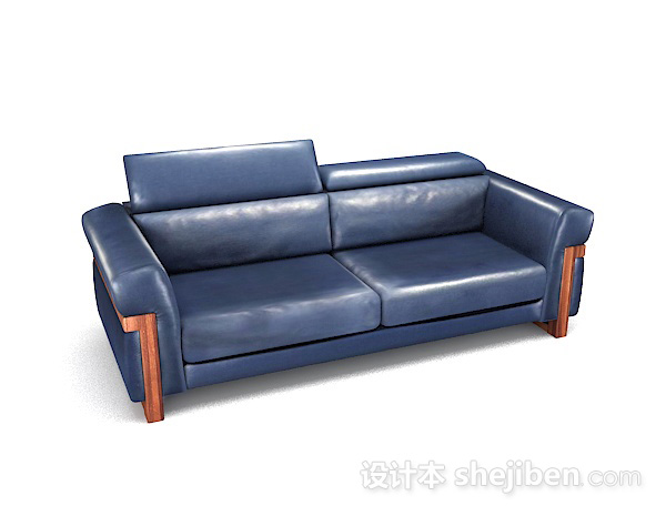 美式蓝色家居双人沙发3d模型下载