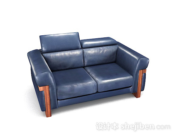 美式蓝色家居木质双人沙发3d模型下载