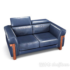 美式蓝色家居木质双人沙发3d模型下载