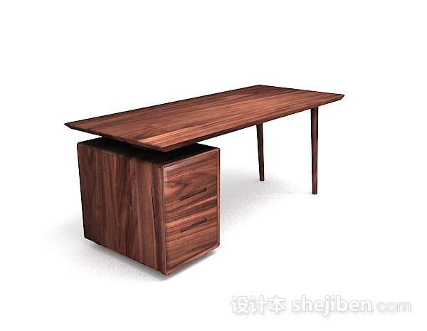 设计本棕色木质书桌3d模型下载