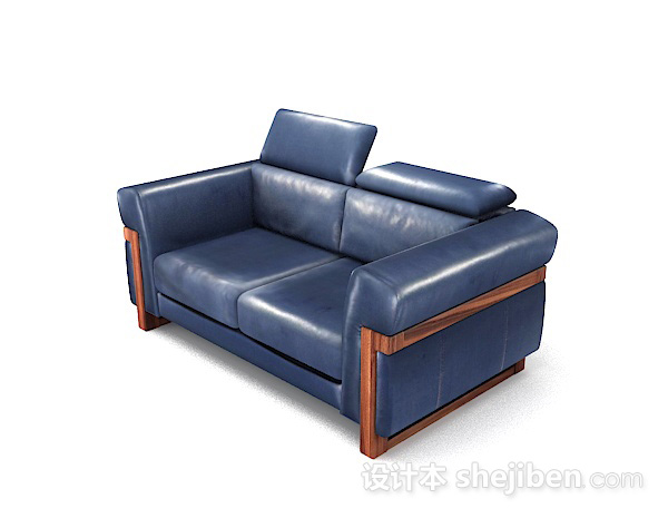 免费美式蓝色家居木质双人沙发3d模型下载