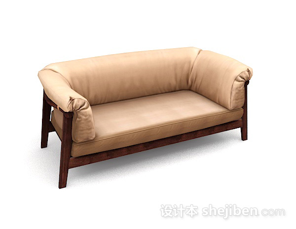 木质棕黄色双人沙发3d模型下载