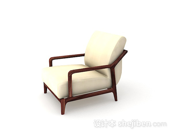 免费木质米白色单人沙发3d模型下载