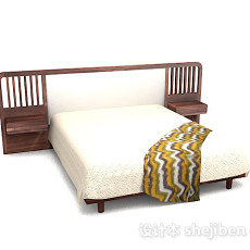 木质简约白色双人床3d模型下载