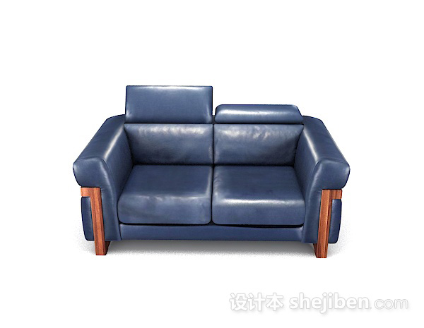 美式风格美式蓝色家居木质双人沙发3d模型下载
