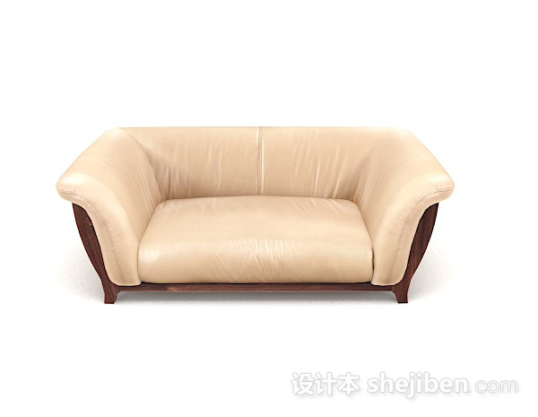 现代风格黄色木质简单双人沙发3d模型下载